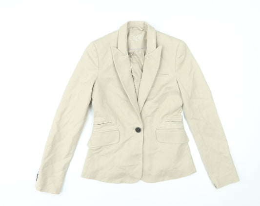 Mango Beige Cotton Blend Single-Breasted Blazer Women's UK 8