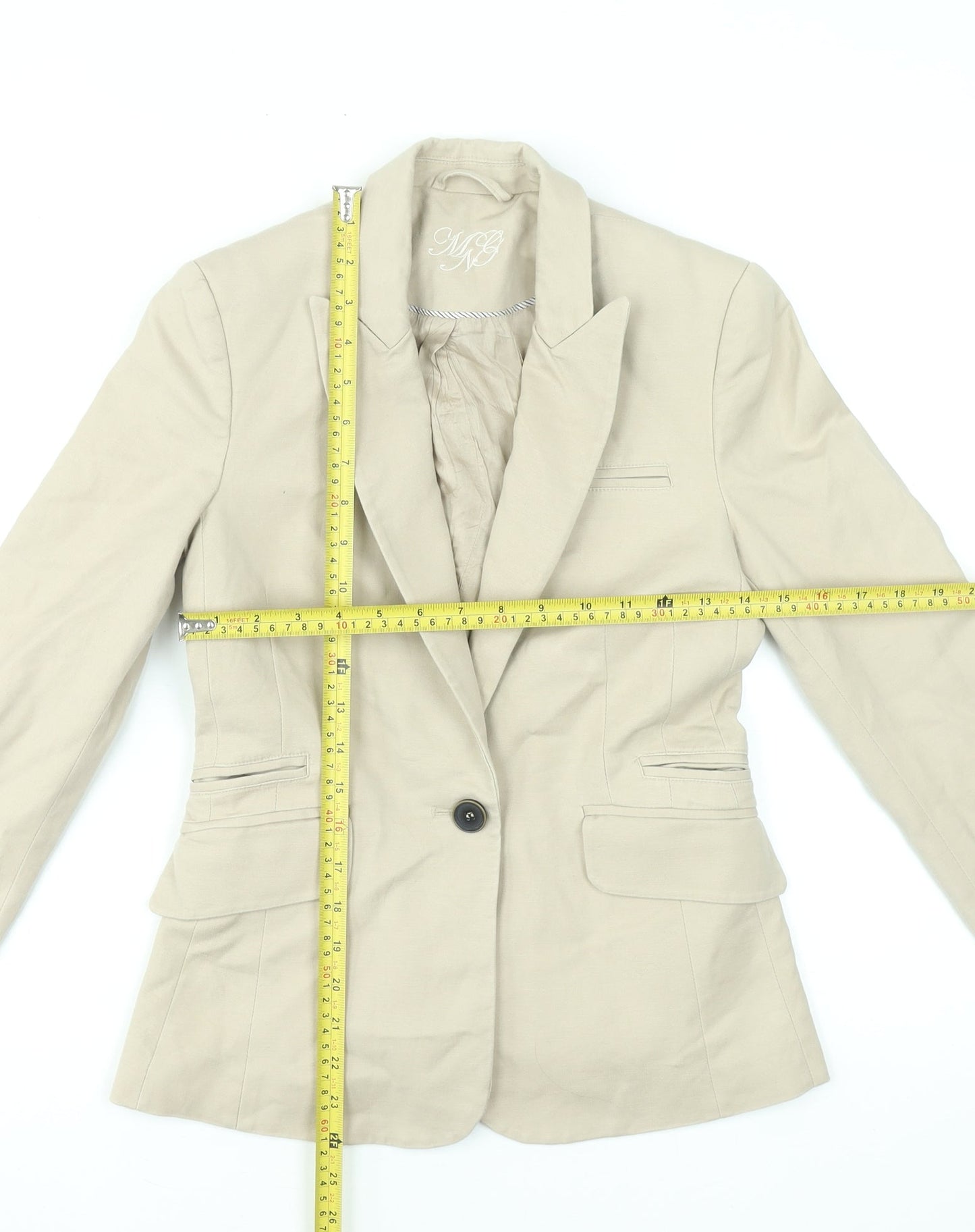 Mango Beige Cotton Blend Single-Breasted Blazer Women's UK 8
