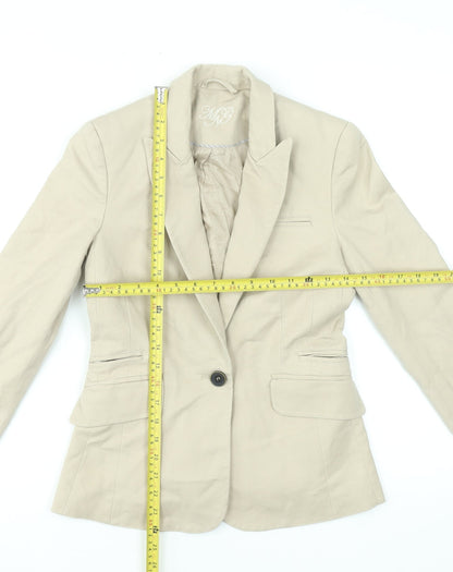 Mango Beige Cotton Blend Single-Breasted Blazer Women's UK 8