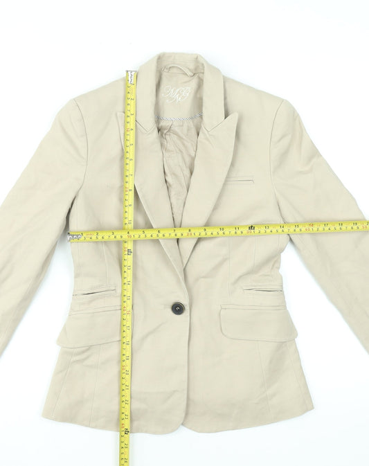 Mango Beige Cotton Blend Single-Breasted Blazer Women's UK 8