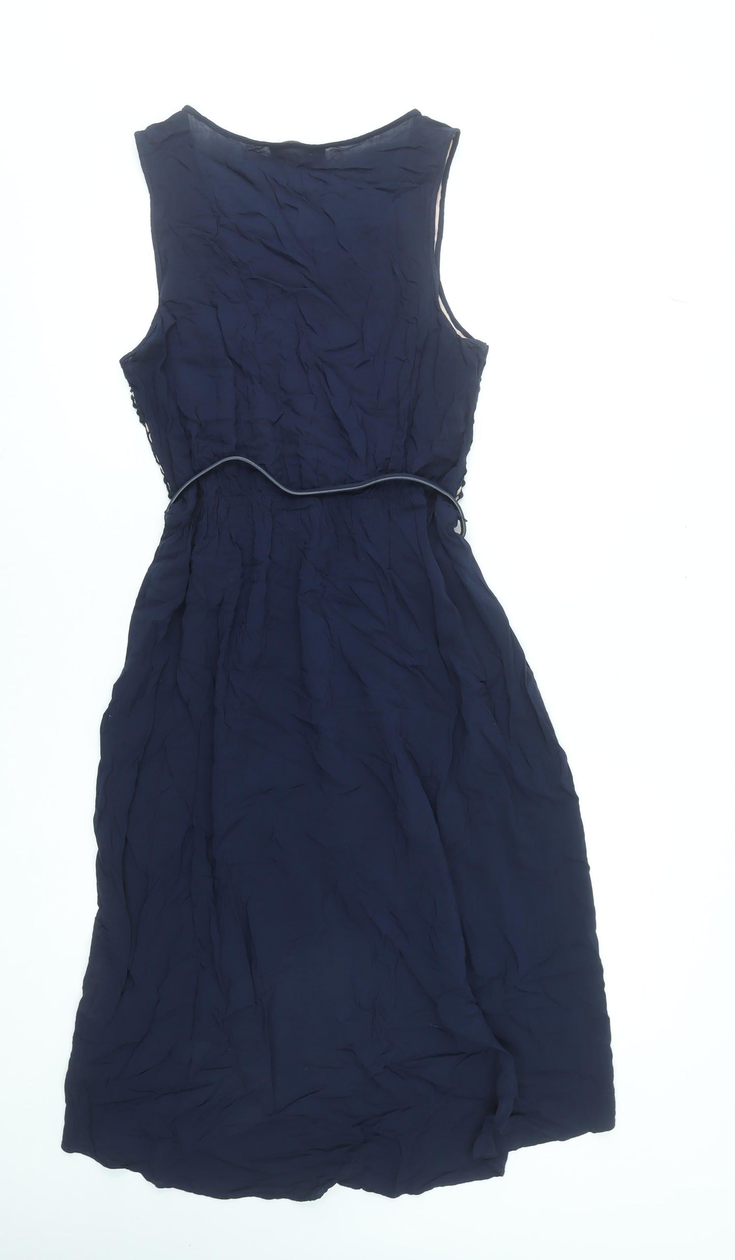 Oasis Women Blue Lace Belted Fit & Flare Dress UK 12
