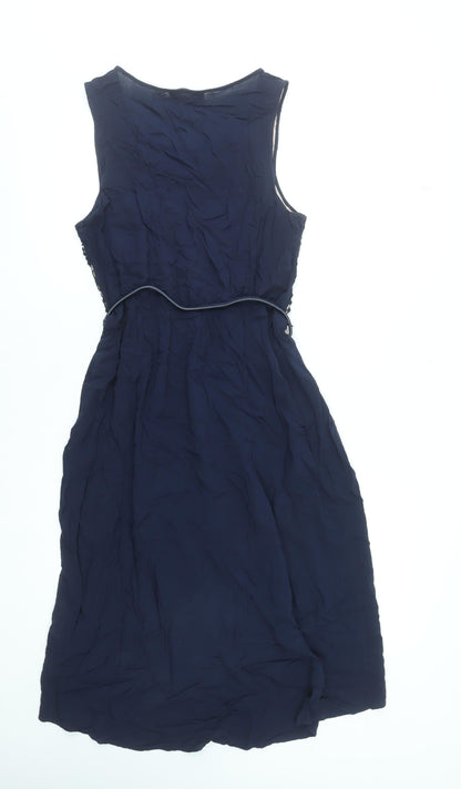 Oasis Women Blue Lace Belted Fit & Flare Dress UK 12