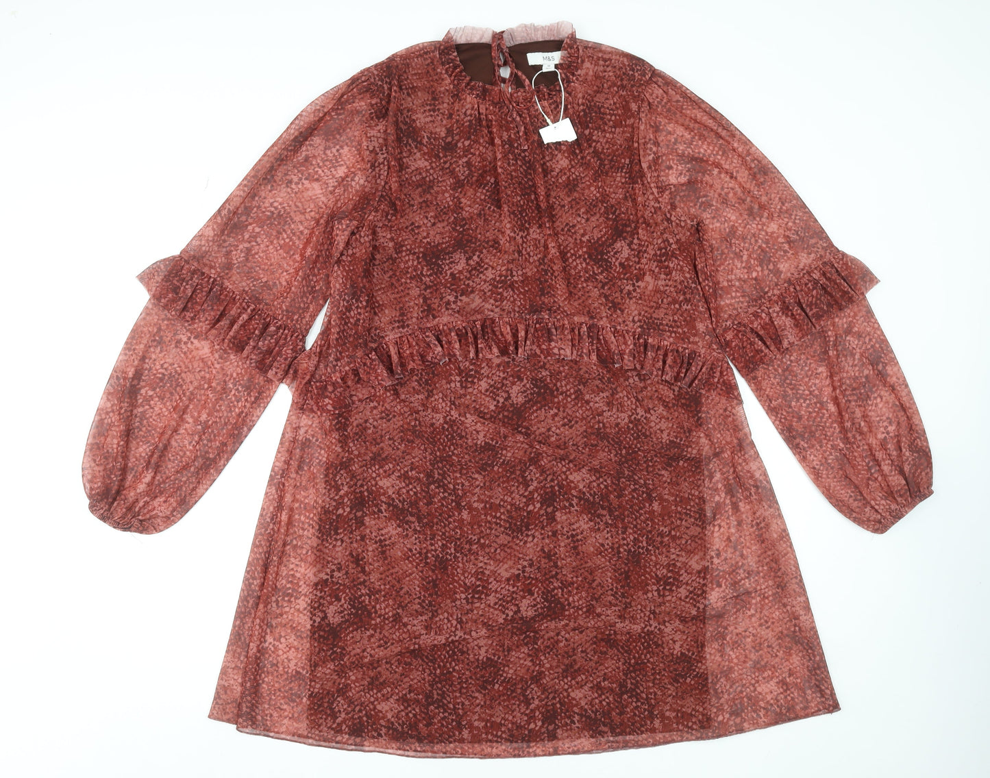 Marks and Spencer Women Brown Animal Print A-Line Dress Size 10 Tall