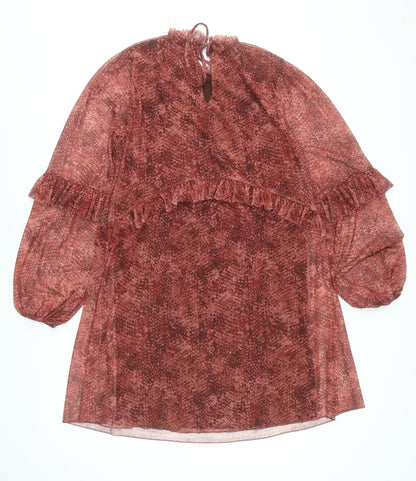 Marks and Spencer Women Brown Animal Print A-Line Dress Size 10 Tall