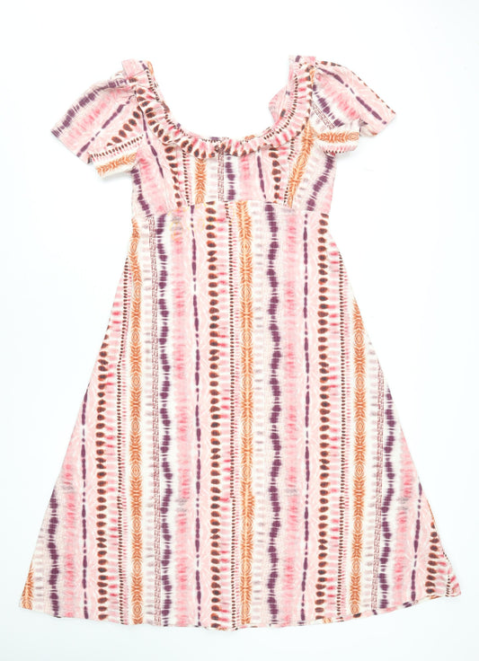 Next Women's Multicoloured Tie Dye A-Line Petite Cotton Dress Size 10