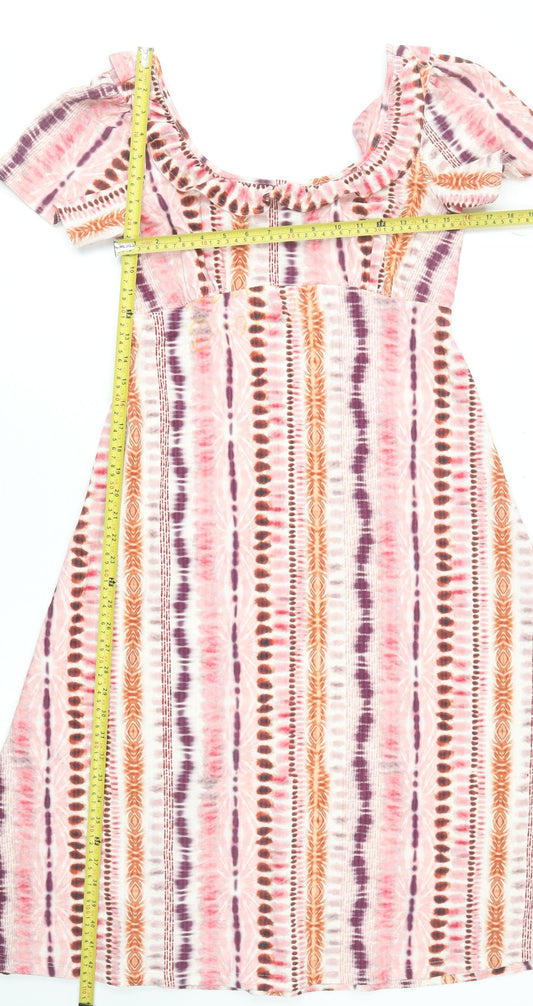 Next Women's Multicoloured Tie Dye A-Line Petite Cotton Dress Size 10