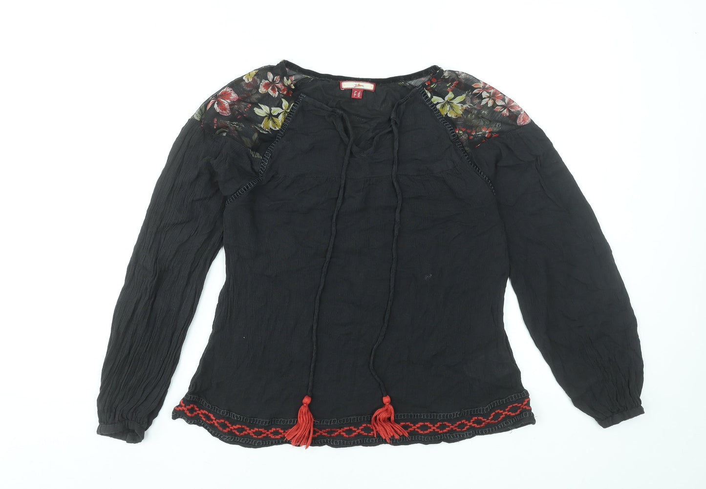 Joe Browns Women's Black Floral Bohemian Long Sleeve Blouse Size 8