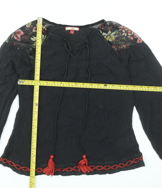 Joe Browns Women's Black Floral Bohemian Long Sleeve Blouse Size 8
