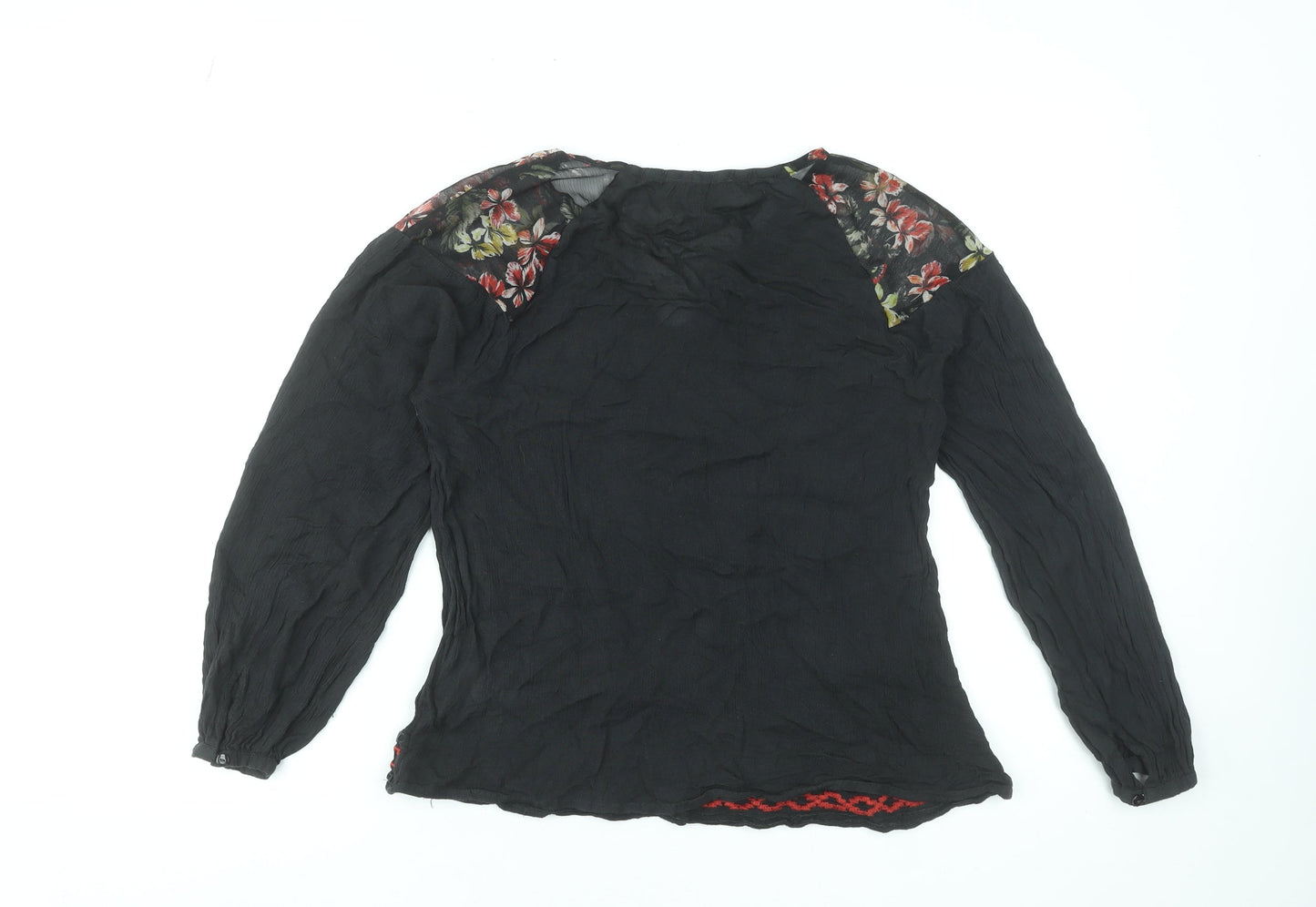 Joe Browns Women's Black Floral Bohemian Long Sleeve Blouse Size 8