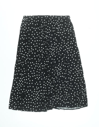 Oasis Women Black Polka Dot Pleated Midi Skirt L