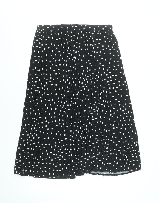 Oasis Women Black Polka Dot Pleated Midi Skirt L