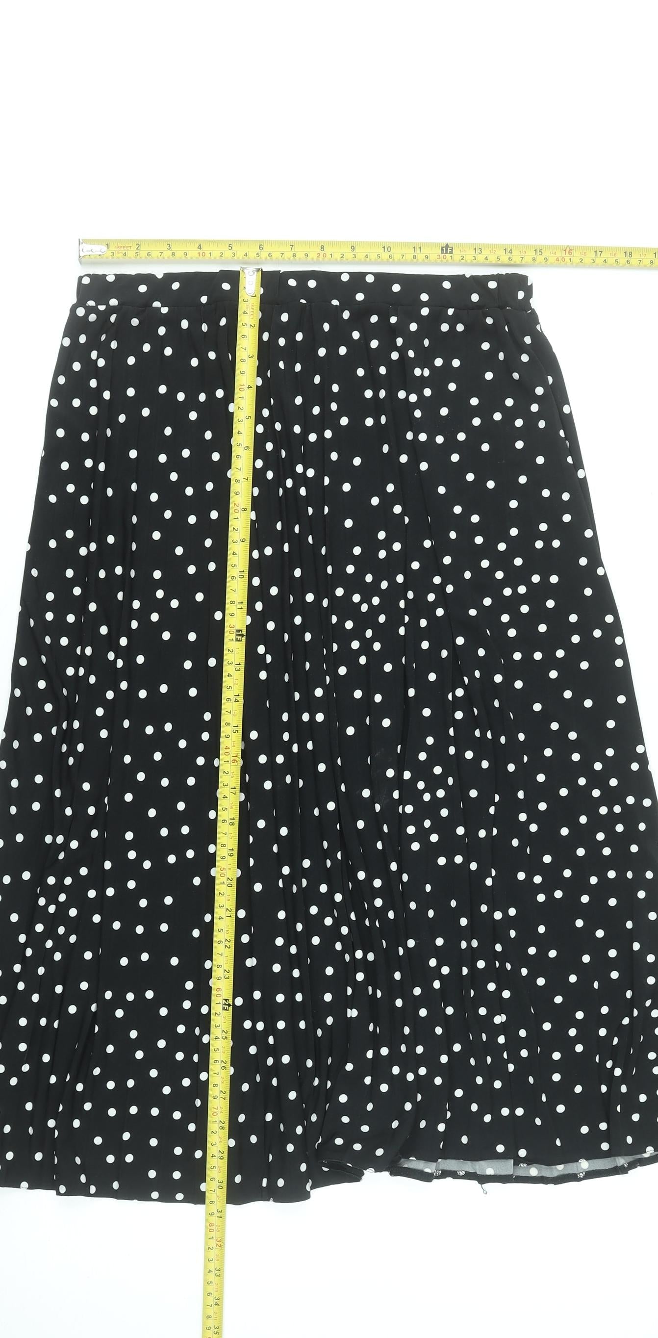 Oasis Women Black Polka Dot Pleated Midi Skirt L