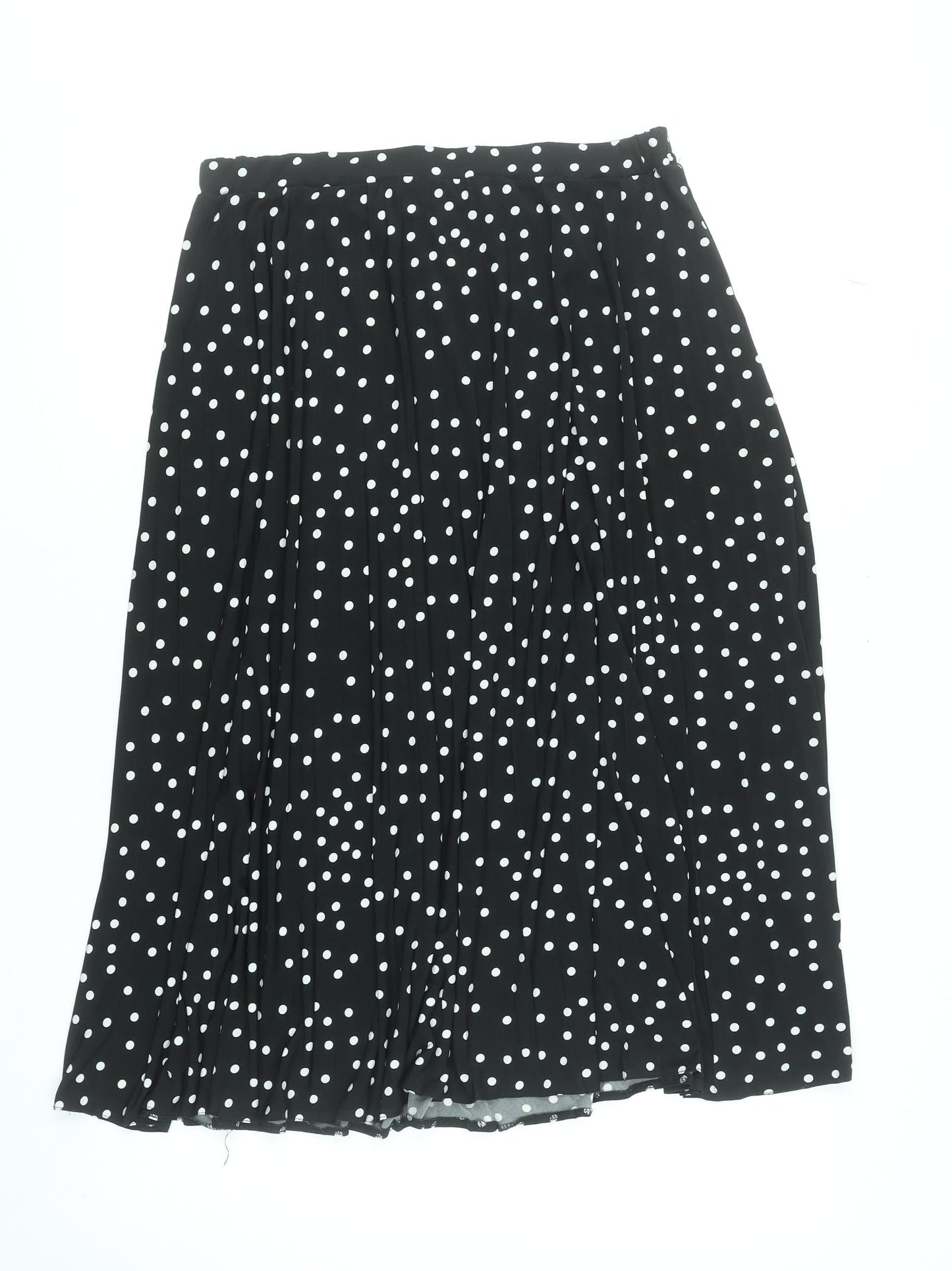 Oasis Women Black Polka Dot Pleated Midi Skirt L
