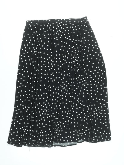 Oasis Women Black Polka Dot Pleated Midi Skirt L