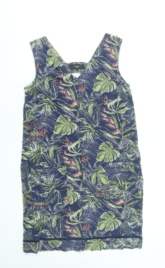 Next Women's Multicoloured Linen Blend Tropical Shift Dress Size 10