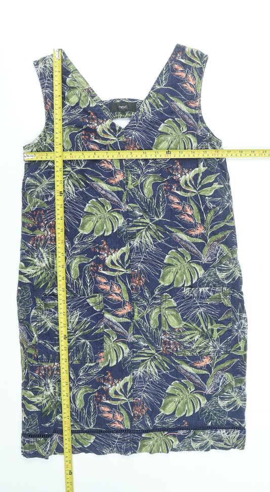 Next Women's Multicoloured Linen Blend Tropical Shift Dress Size 10