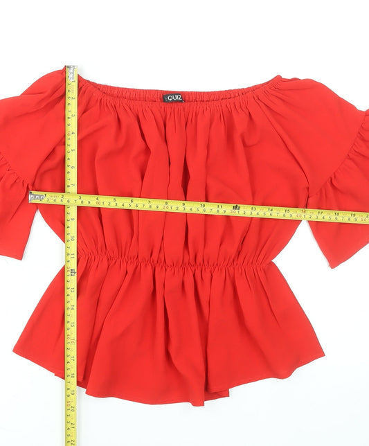 Womens UK Size 10 Quiz Red Cropped Blouse