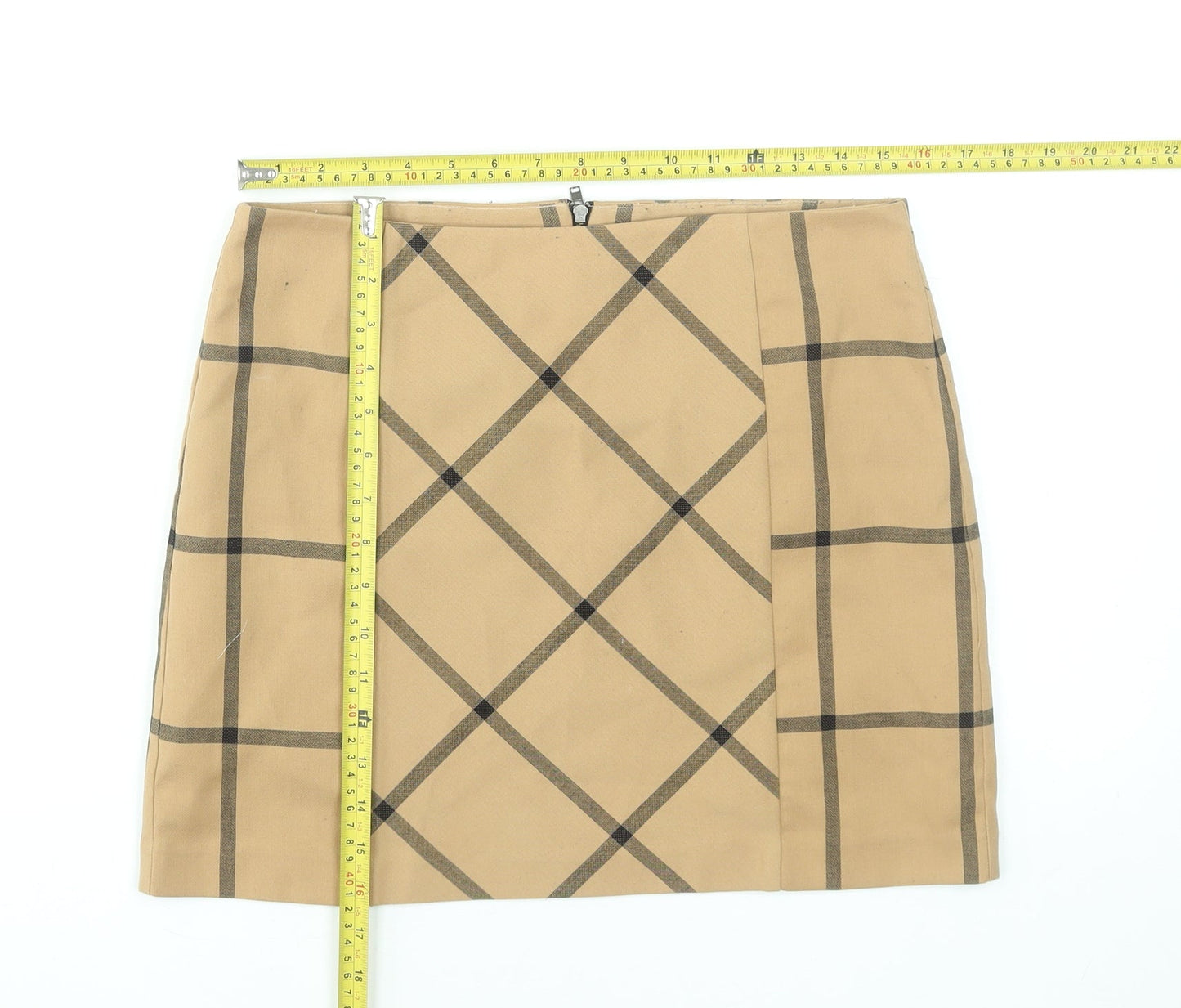 Next Women's Beige Check Pencil Mini Skirt Size 10