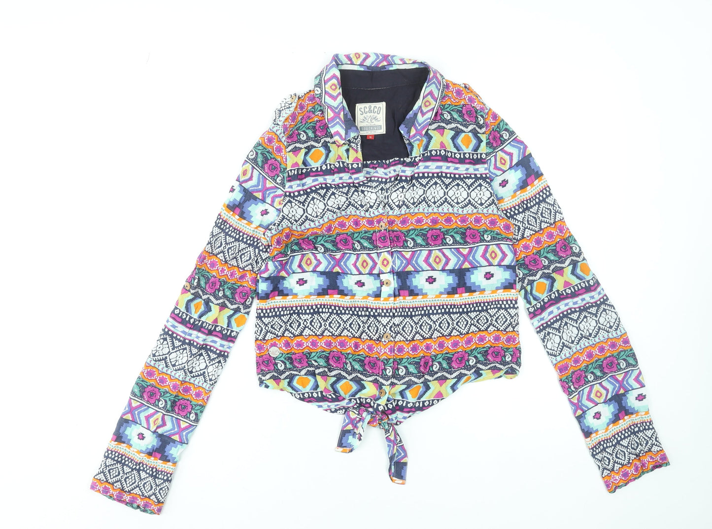 Womens UK Size 10 SoulCal & Co Multicoloured Cropped Button-Up