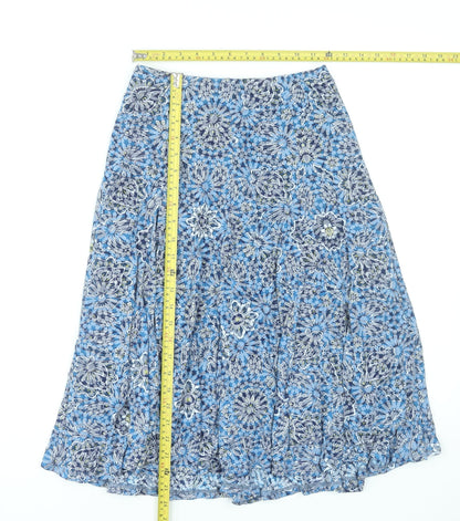 Marks and Spencer Women's Blue Floral A-Line Midi Skirt Size 10