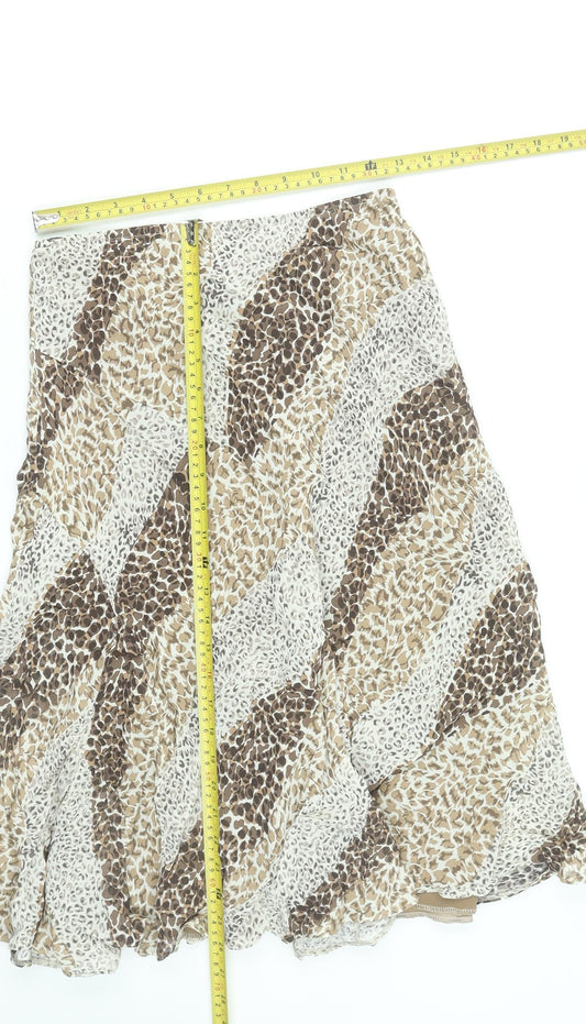 Marks and Spencer Women Brown Animal Print A-Line Midi Skirt Size 10