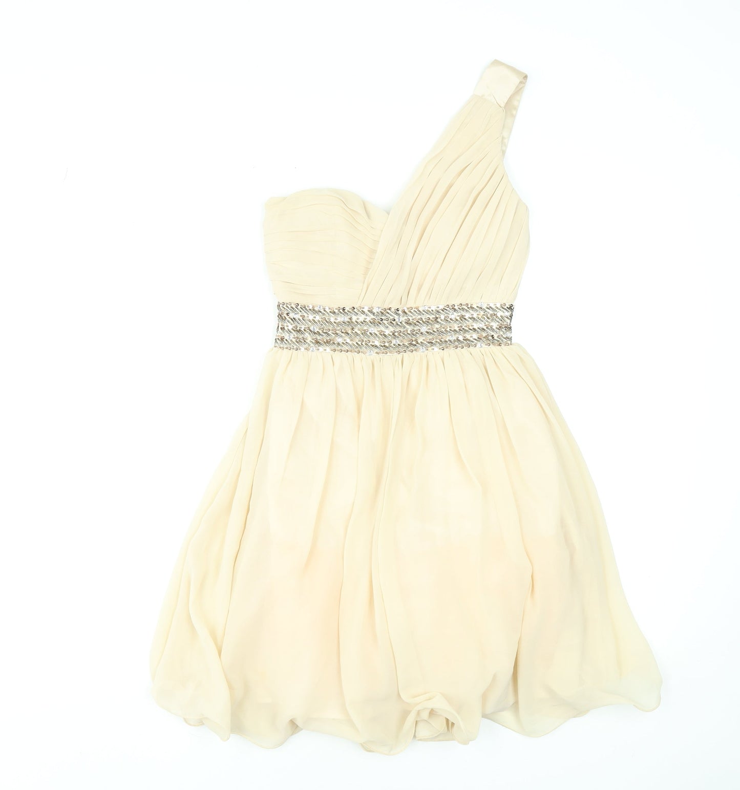 Little Mistress Women Beige UK 8 One Shoulder Chiffon Party Dress