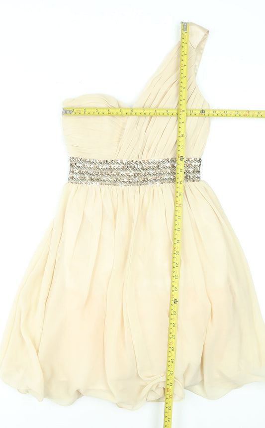 Little Mistress Women Beige UK 8 One Shoulder Chiffon Party Dress