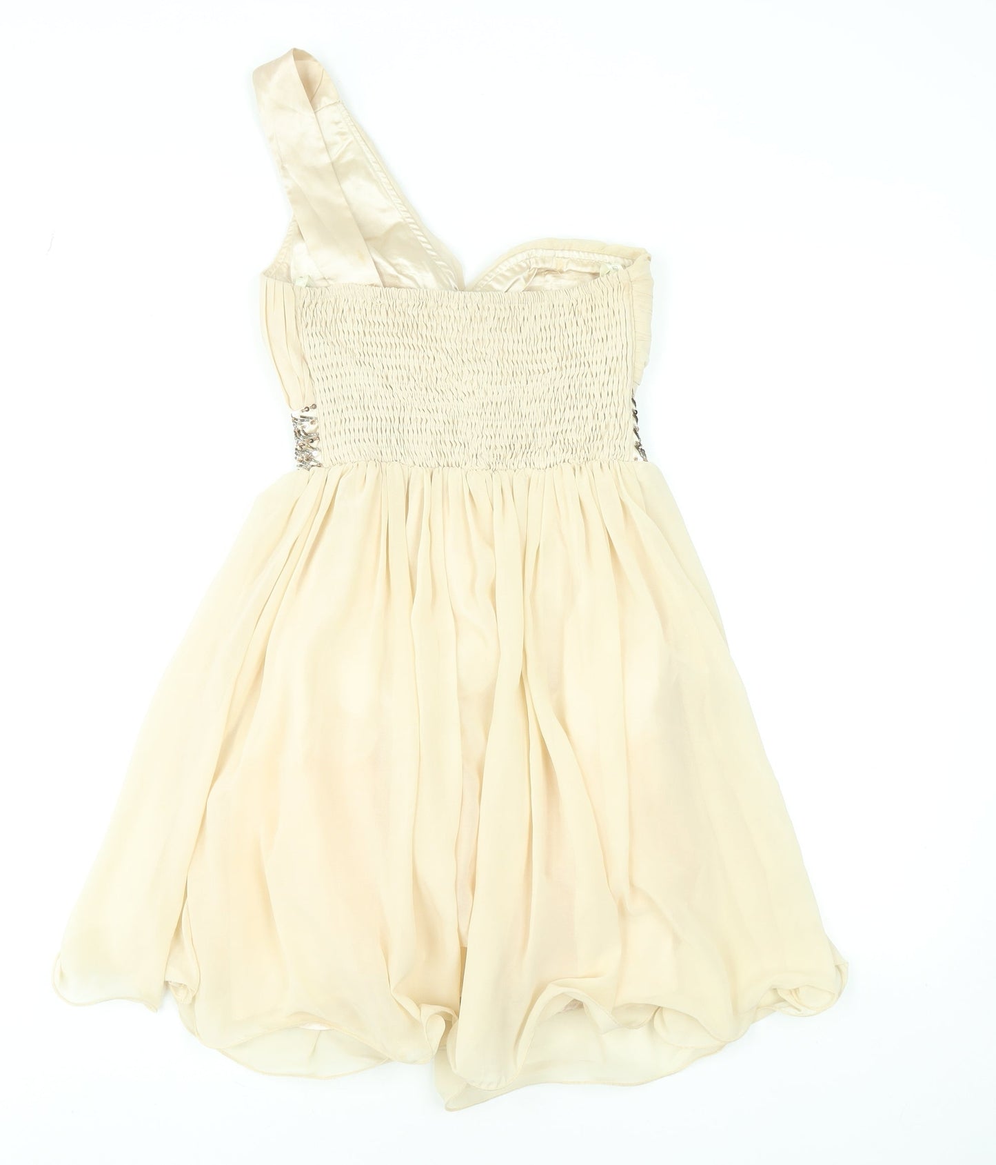 Little Mistress Women Beige UK 8 One Shoulder Chiffon Party Dress