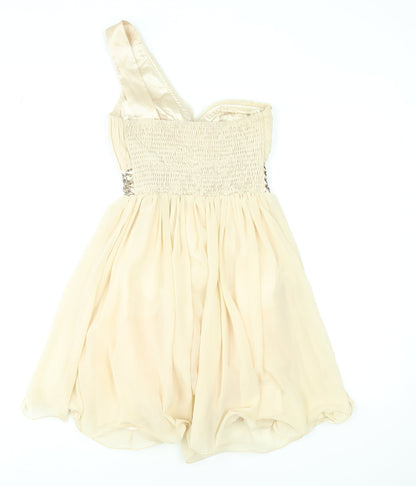 Little Mistress Women Beige UK 8 One Shoulder Chiffon Party Dress