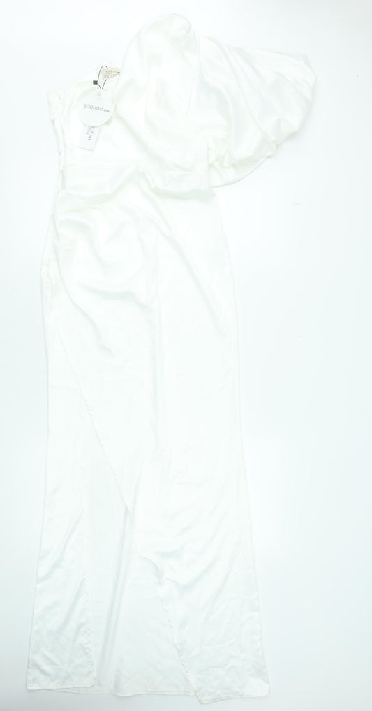 Boohoo Women’s White One Shoulder Long Bodycon Dress Size 8
