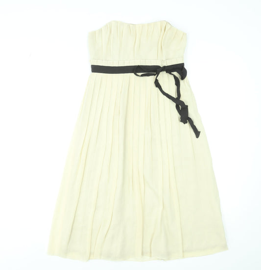 Next Women Beige Strapless A-Line Pleated Knee Length Dress Size 8