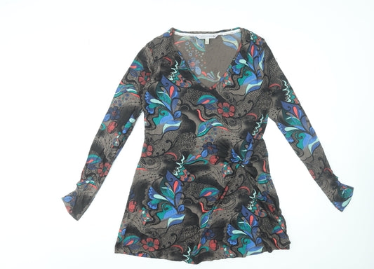 Fat Face Womens Multicoloured Size 14 Wrap Dress Long Sleeve V-Neck