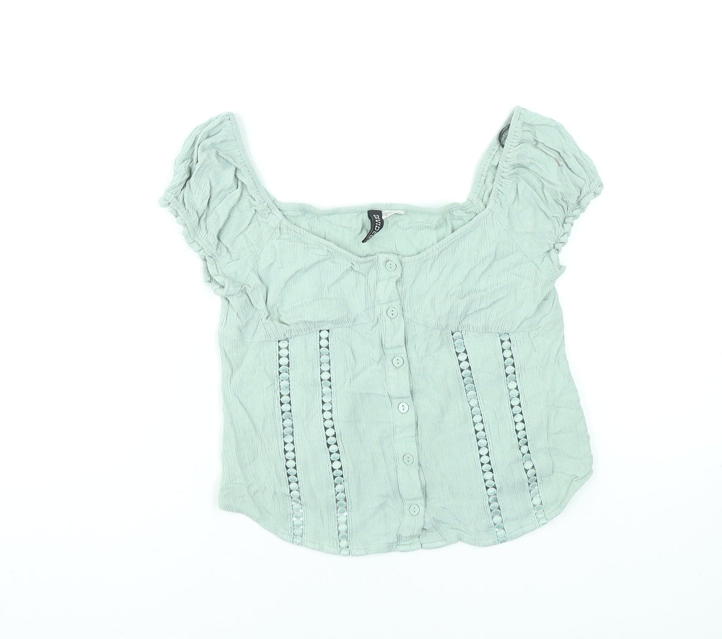 Womens UK Size 8 H&M Green Cropped Blouse