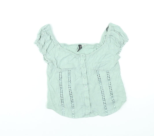 Womens UK Size 8 H&M Green Cropped Blouse