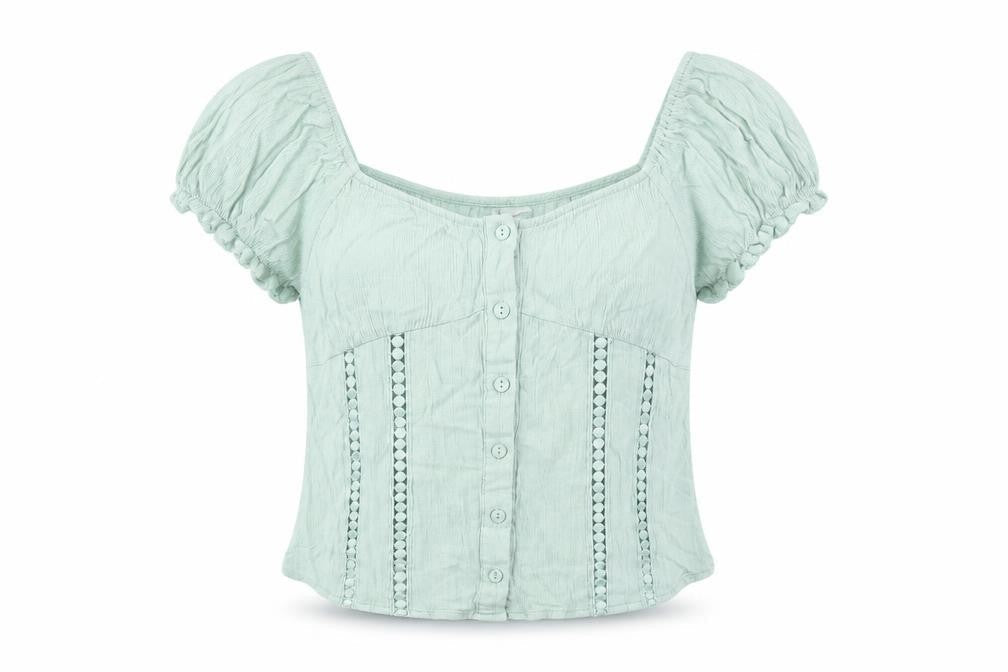 Womens UK Size 8 H&M Green Cropped Blouse
