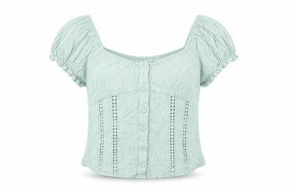 Womens UK Size 8 H&M Green Cropped Blouse