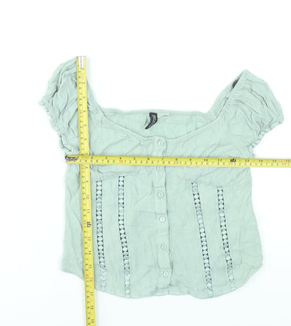 Womens UK Size 8 H&M Green Cropped Blouse