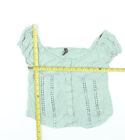 Womens UK Size 8 H&M Green Cropped Blouse