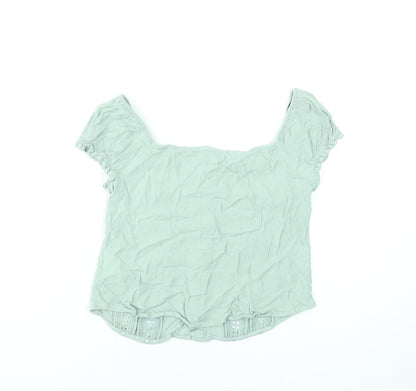 Womens UK Size 8 H&M Green Cropped Blouse