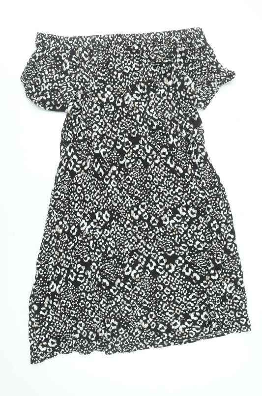 Next Women's Black Animal Print Off Shoulder Dress Size 18