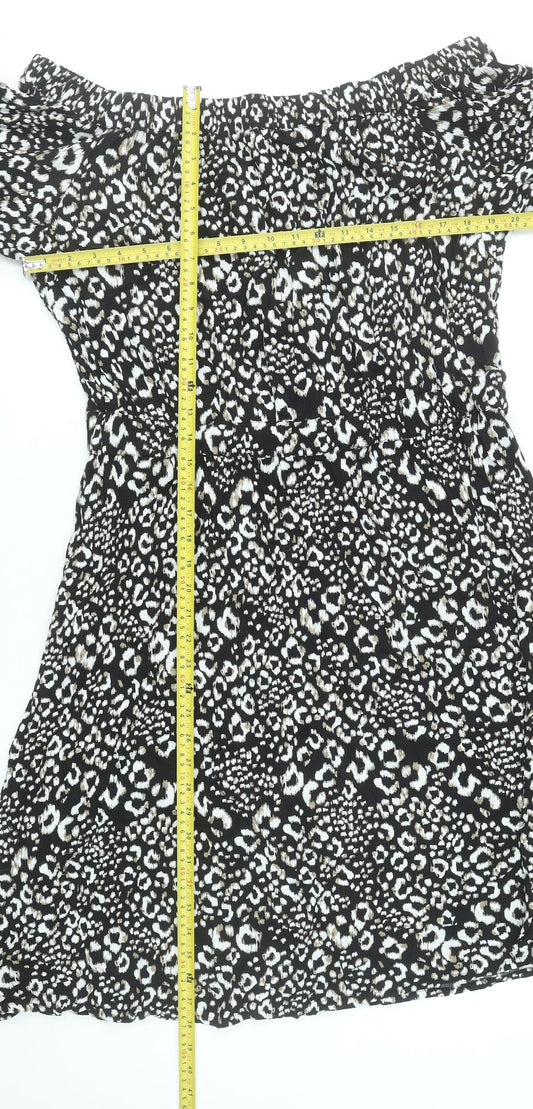 Next Women's Black Animal Print Off Shoulder Dress Size 18