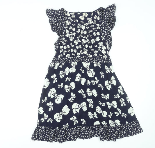 Debenhams Women Blue Floral Bow Fit & Flare Dress Size 16