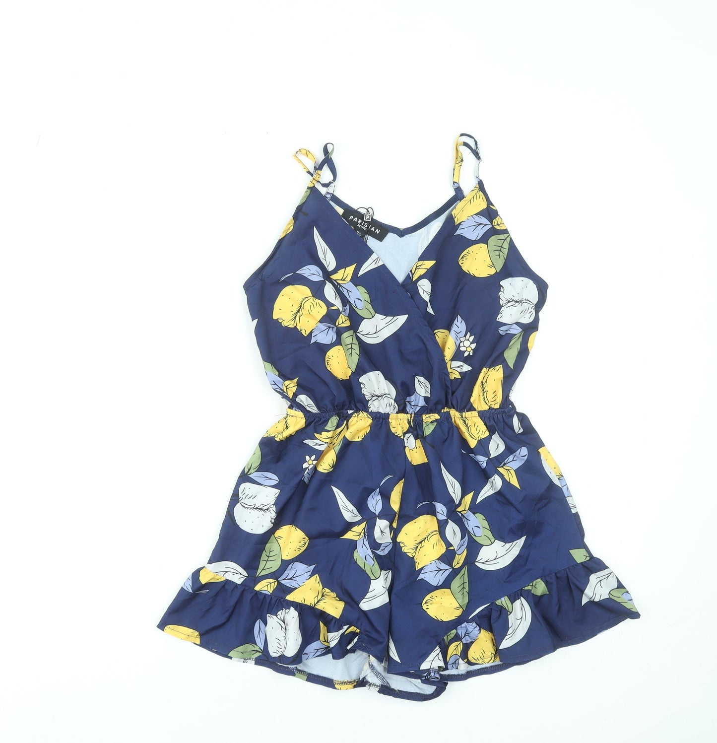 Parisian Women’s Blue Lemon Print Playsuit Size 6 Sleeveless Summer Romper