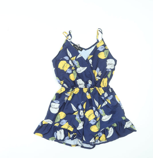 Parisian Women’s Blue Lemon Print Playsuit Size 6 Sleeveless Summer Romper