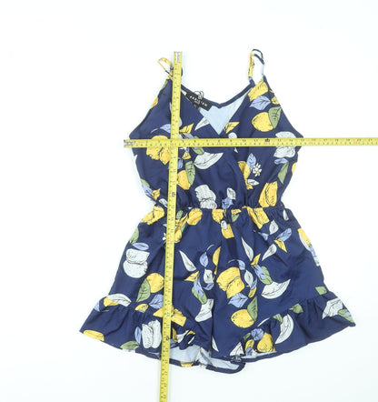 Parisian Women’s Blue Lemon Print Playsuit Size 6 Sleeveless Summer Romper