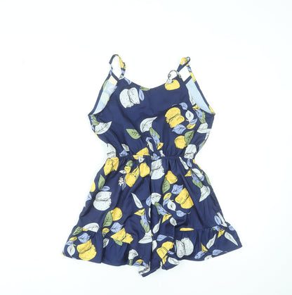 Parisian Women’s Blue Lemon Print Playsuit Size 6 Sleeveless Summer Romper