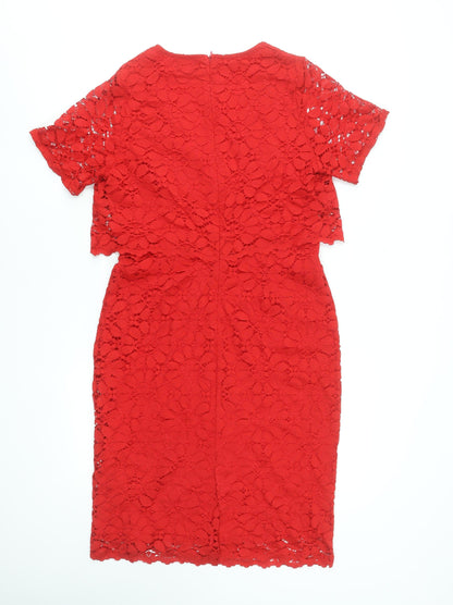 JD Williams Women's Red Lace Sheath Dress Size 12 Party V-Neck