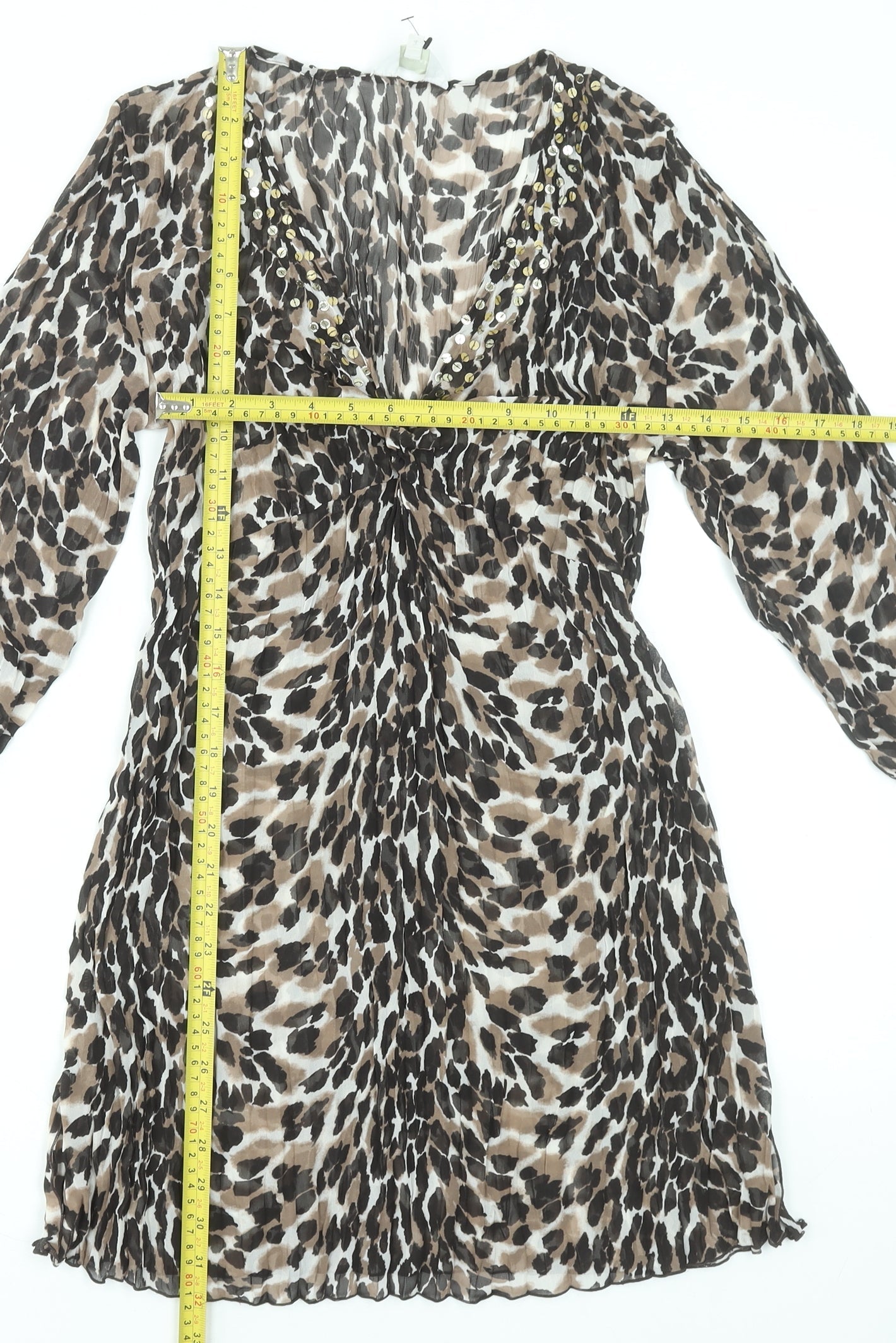 Debenhams Women Brown Leopard Print V-Neck A-Line Dress Size 14