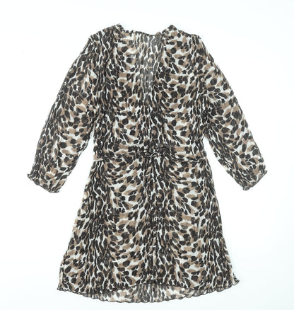 Debenhams Women Brown Leopard Print V-Neck A-Line Dress Size 14