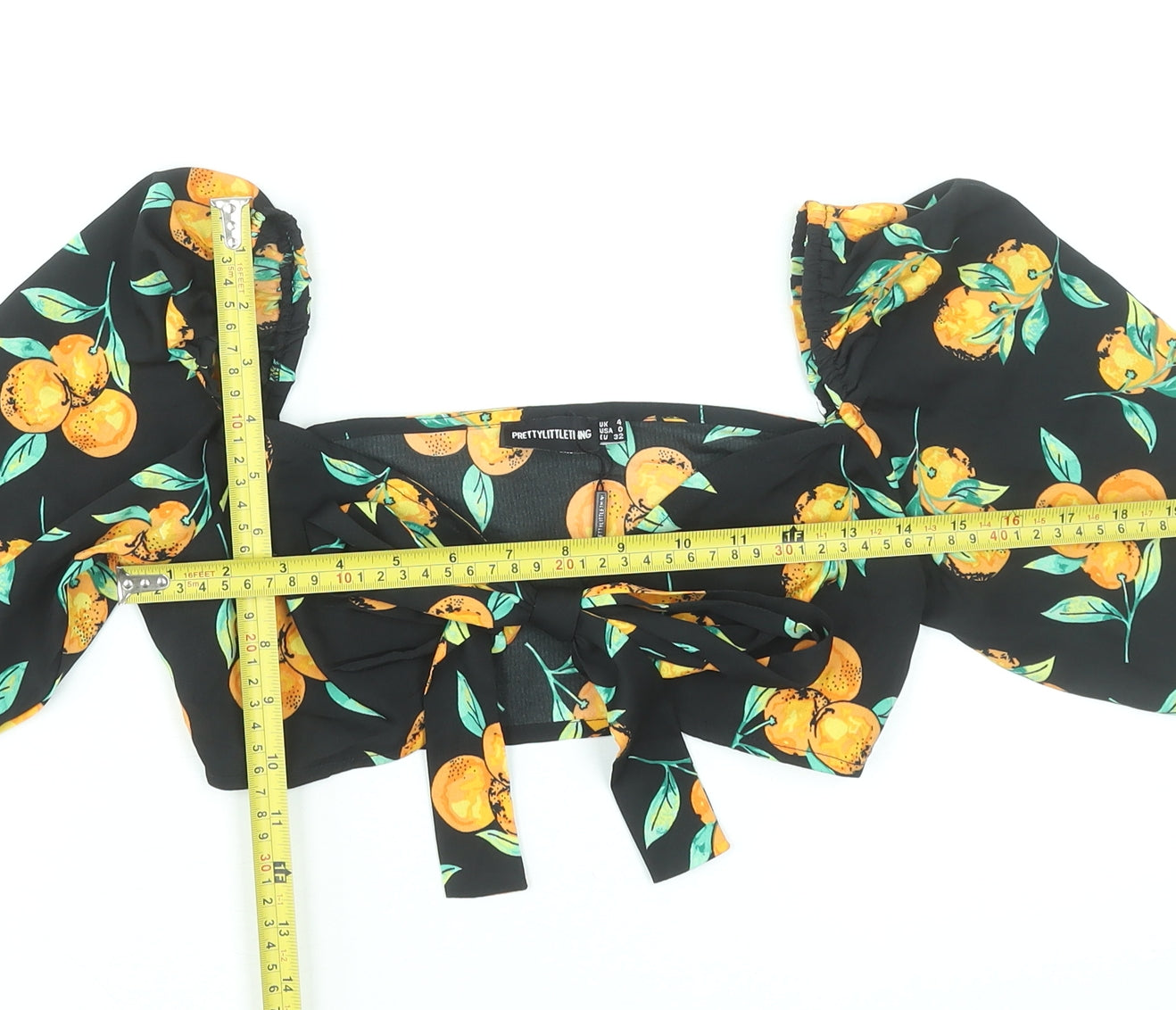 Womens UK Size 4 PRETTYLITTLETHING Black Cropped Blouse